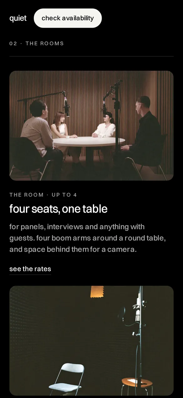 Le site QUIET sur téléphone : la présentation des pièces
